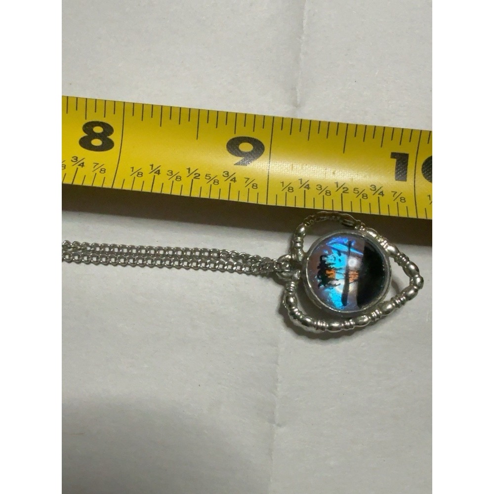 T20256-Iridescent Blue Purple Heart Pendant Necklace Silver Tone 24" Unique - Picture 7 of 7